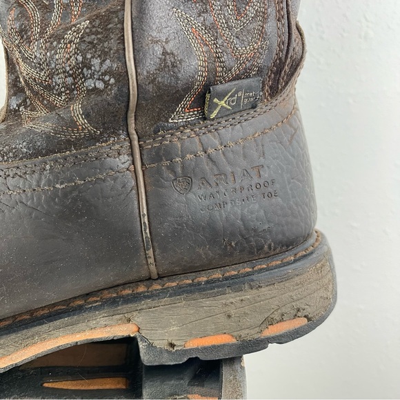!SOLD! ARIAT Mens Brown Leather WorkHog Waterproof Western Cowboy Work Boots - Picture 11 of 14